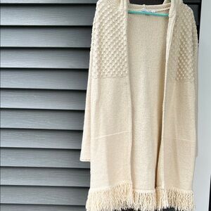 Cream Knit Women Sweater with Fringe